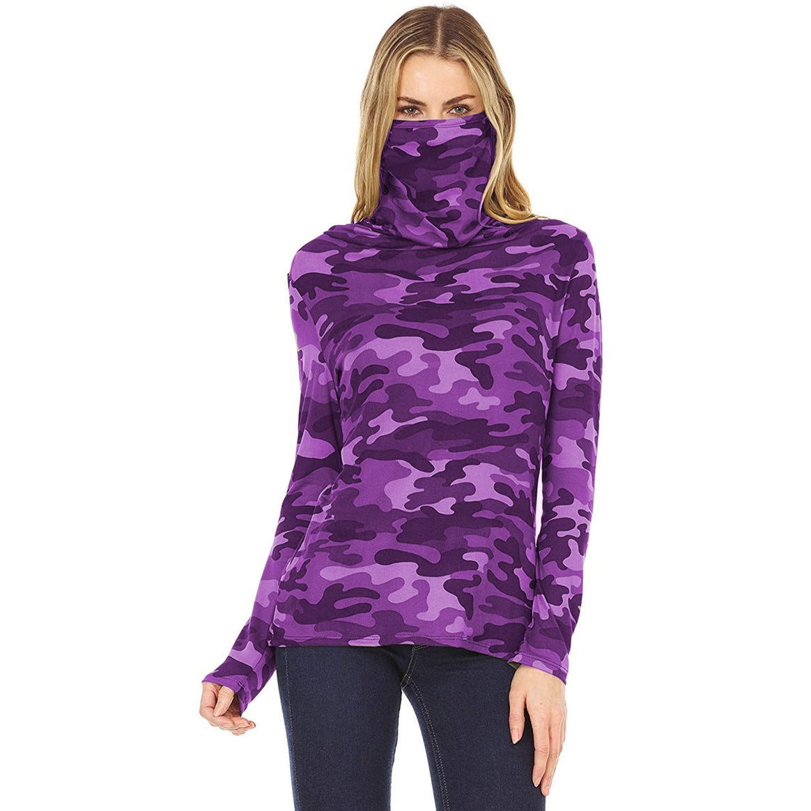 Women's camouflage jersey long sleeve with integrated tube collar Mune Fashion