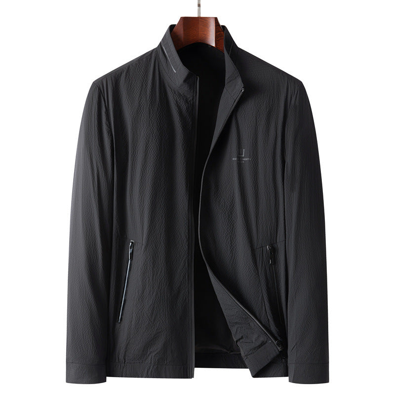 Men's Light Structured Transitional Jacket with Stand-Up Collar Water-Repellent Microfiber and Zipper Pockets Mune Fashion
