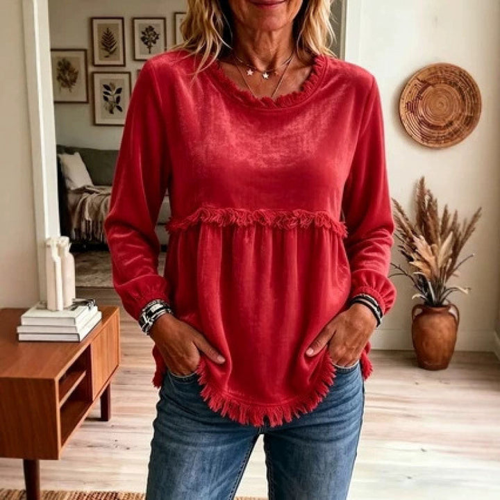 Women's Playful Fringe Tunic with Empire Seam and Side Pockets Mune Fashion