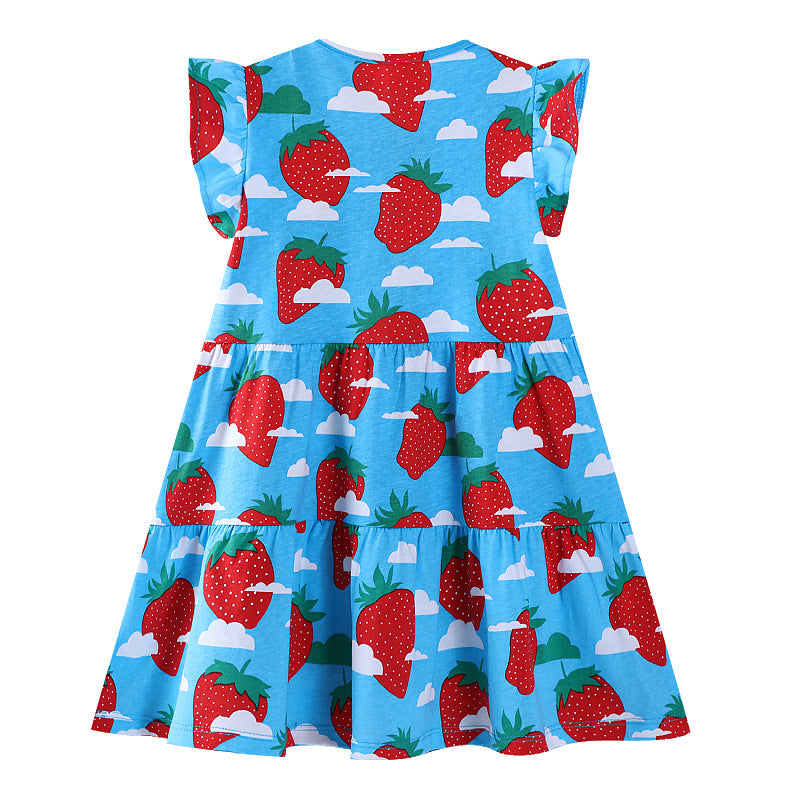 Girls cotton dress with cheerful strawberry pattern Mune Fashion
