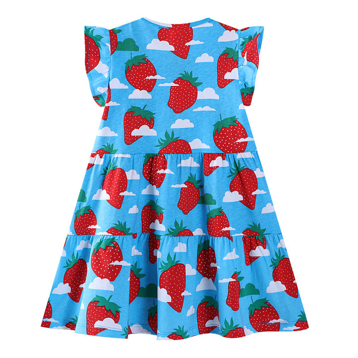 Girls cotton dress with cheerful strawberry pattern Mune Fashion