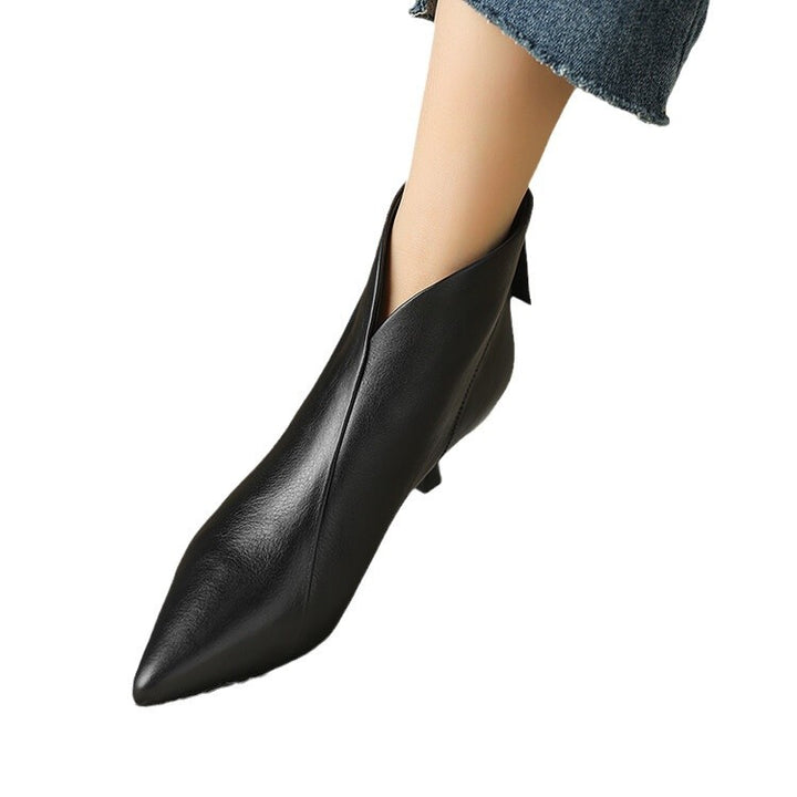 Ladies pointed ankle-high ankle boots with low stiletto heel and side zipper Mune Fashion