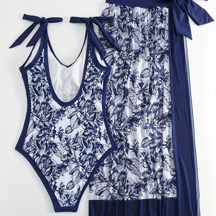 Women's One-Piece Swimsuit with Floral Overlay Mune Fashion