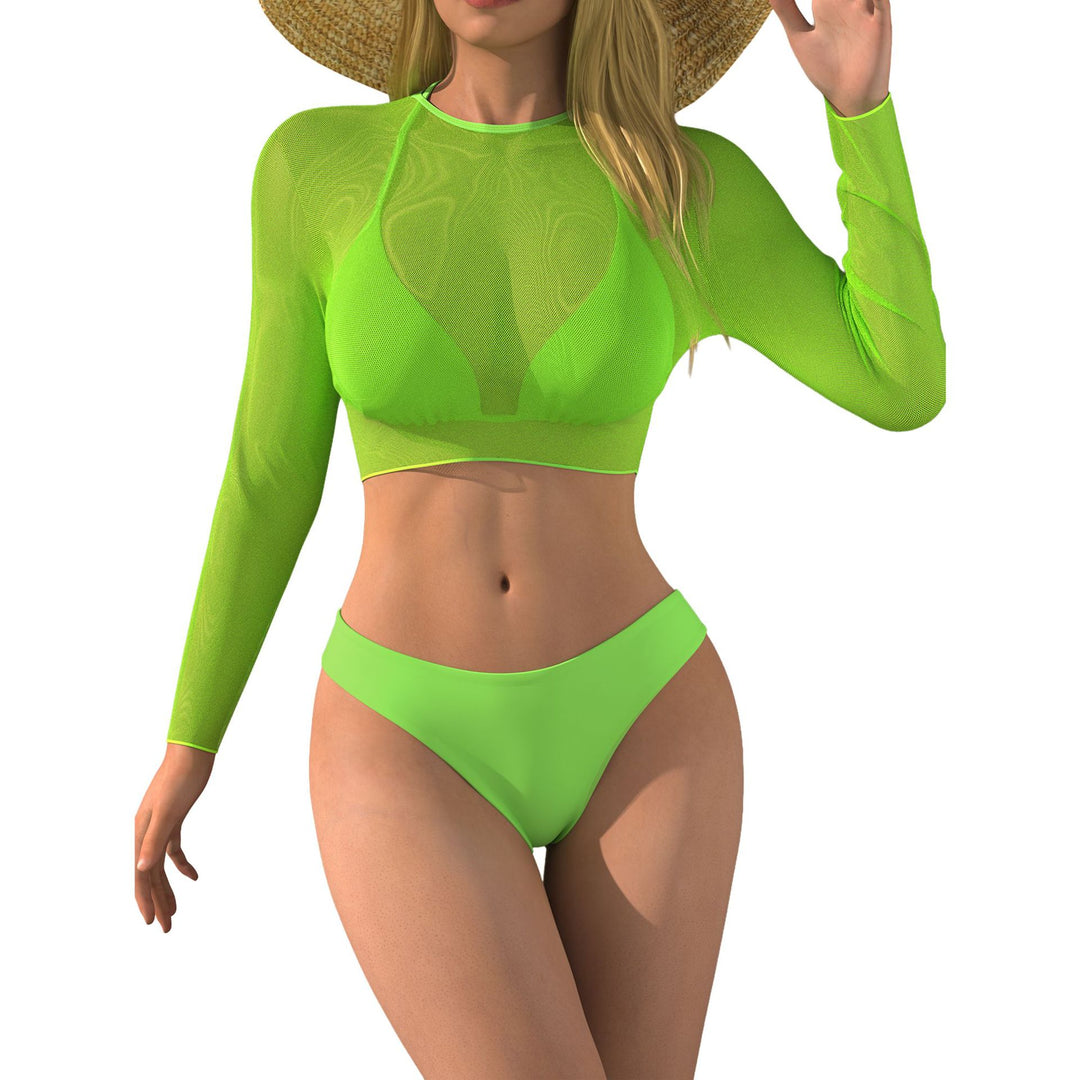 Women's bikini set with long sleeved mesh top and comfortable bottoms Mune Fashion