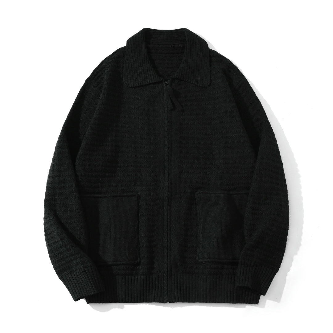 Unisex Structured Zip Knit Cardigan with Large Lapel Collar Mune Fashion