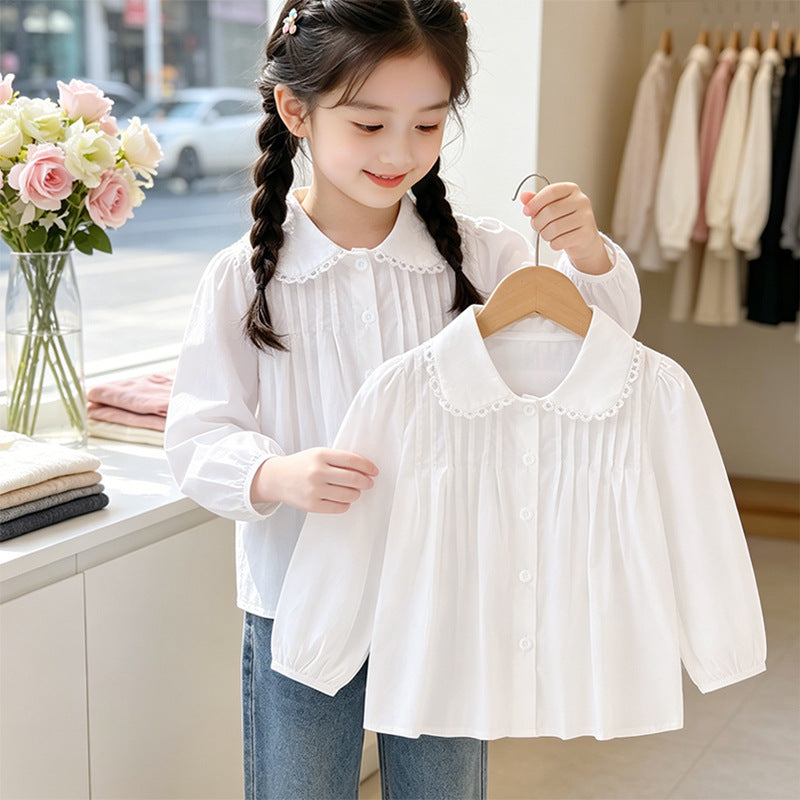 Girl's blouse with ruffle details and elegant collar Mune Fashion