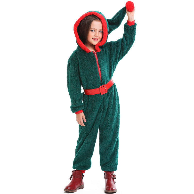 Girls cozy Christmas overall with hood and belt Mune Fashion