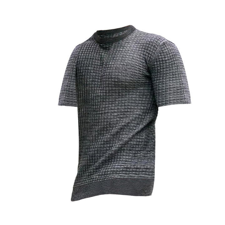 Men's waffle structure short sleeve knit shirt with slim fit and elastic rib hem Mune Fashion