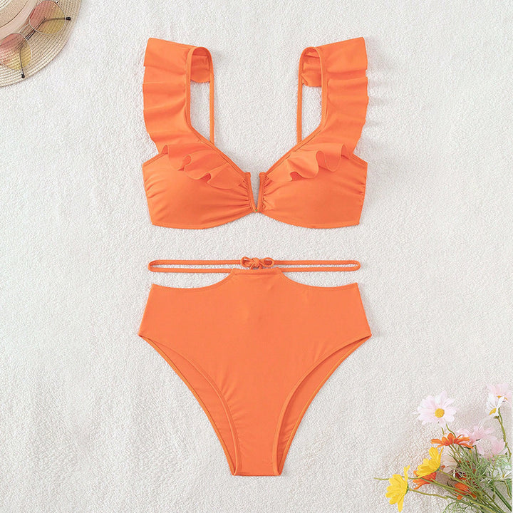 Women's High-Waisted Bikini Set with Ruffles and Cut Details Mune Fashion