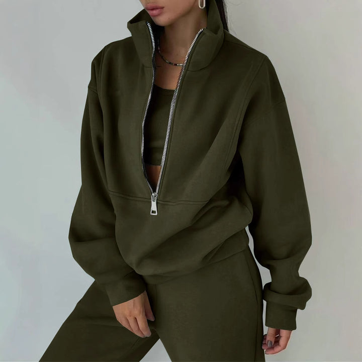 Women's Oversized Half-Zip Sweatshirt with Stand-Up Collar and Matching High-Waist Jogging Pants Mune Fashion