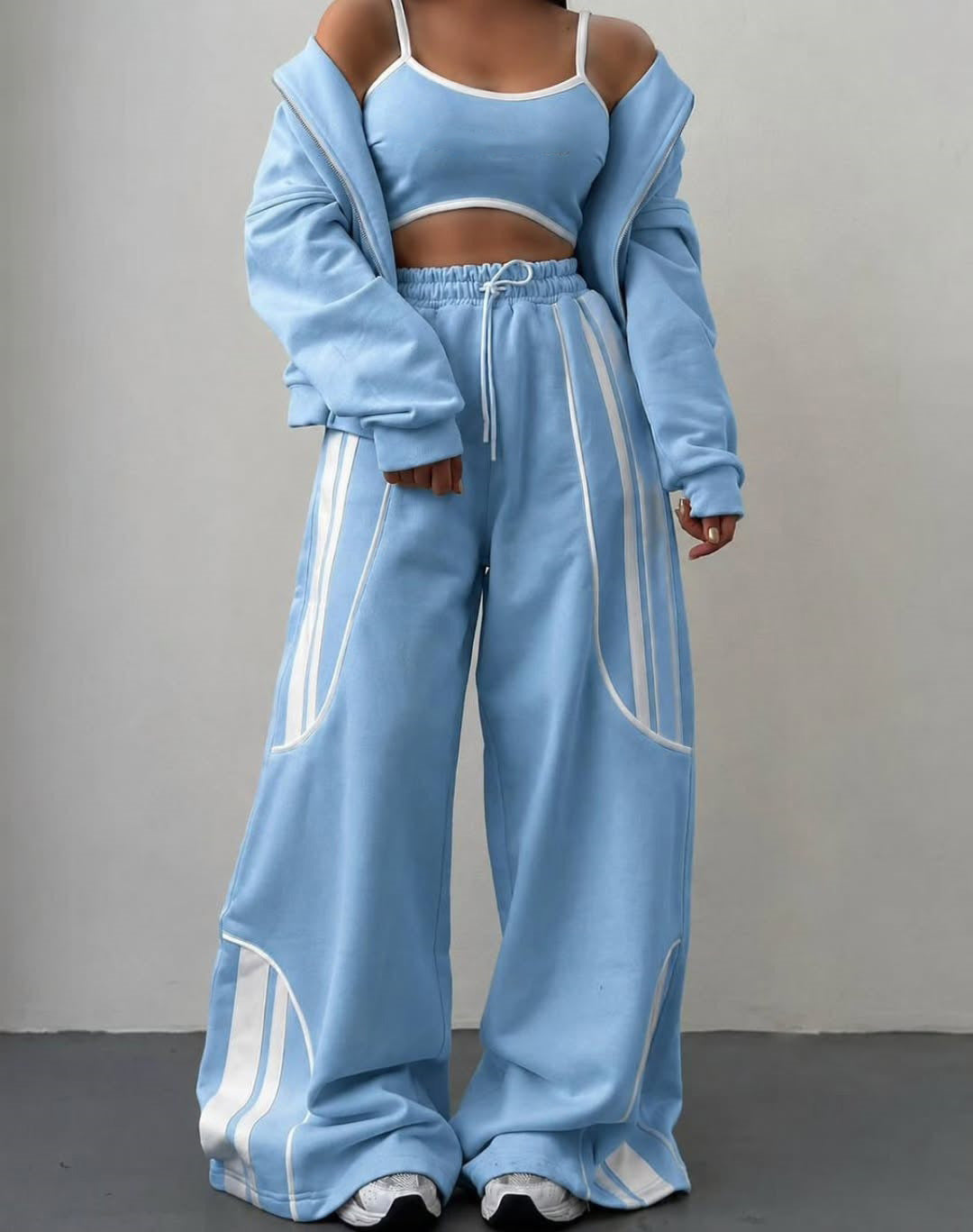Women's Oversize Hooded Sweat Jacket with Zipper and Wide Track Pant Set Mune Fashion