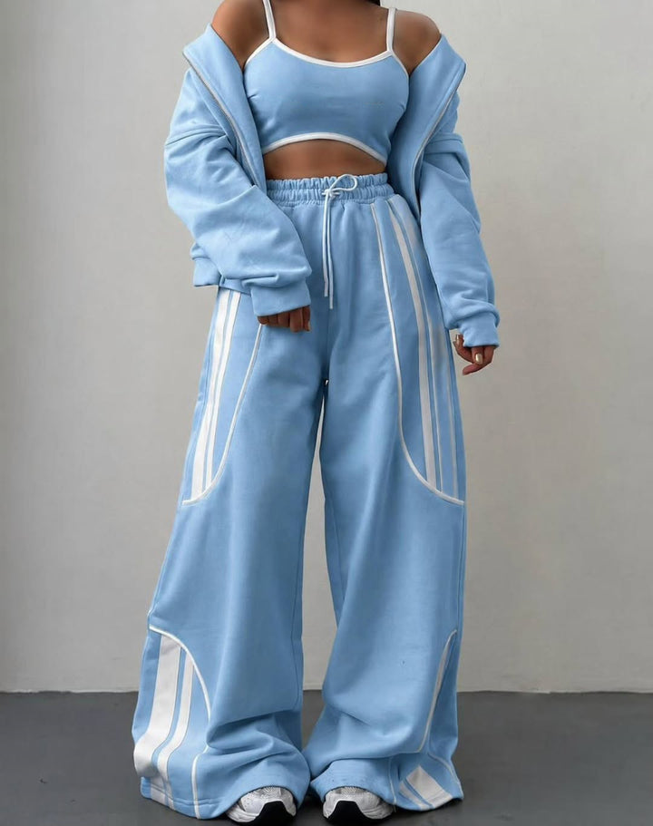 Women's Oversize Hooded Sweat Jacket with Zipper and Wide Track Pant Set Mune Fashion