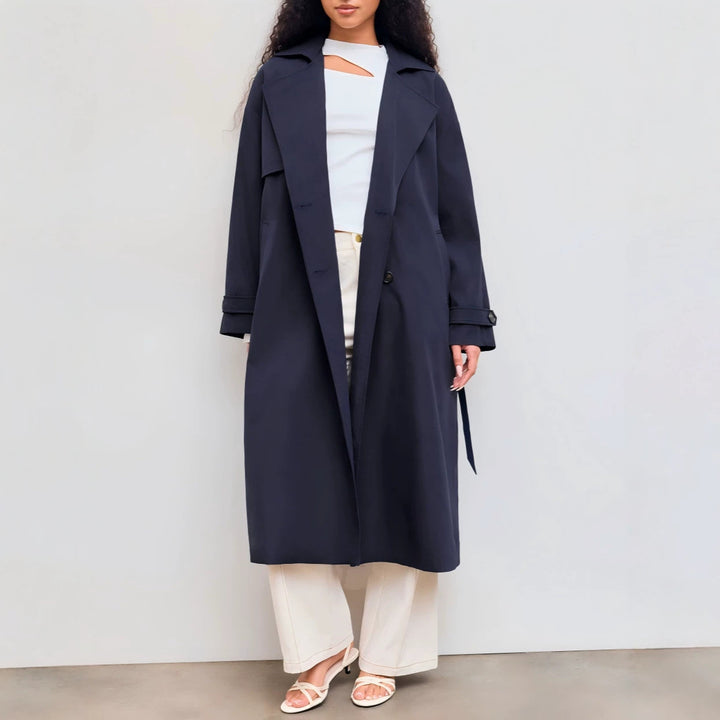 Ladies Stylish Trench Coat with Wide Collar Mune Fashion