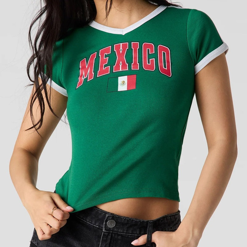Unisex short-sleeve children's T-shirt with retro England print and contrasting round neck Mune Fashion