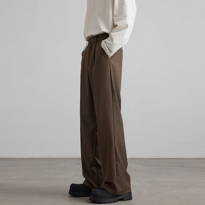 Men's Wide High-Waisted Pleated Pants with Crease and Relaxed Silhouette Mune Fashion