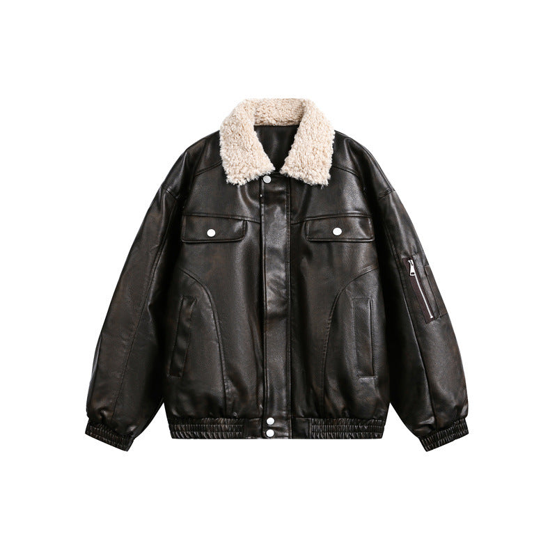 Men's aviator-inspired faux leather bomber jacket with teddy collar and sleeve utility pocket Mune Fashion