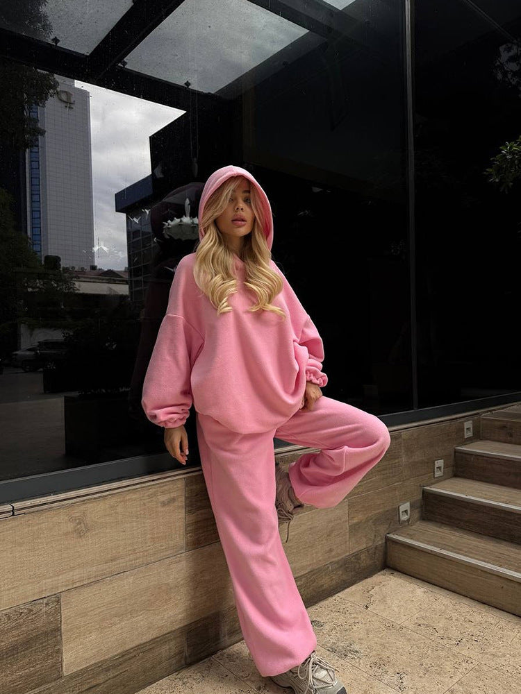 Ladies Cozy Oversized Hoodie Set with Soft Lined Hood and Palazzo-Like Lounge Pants Mune Fashion