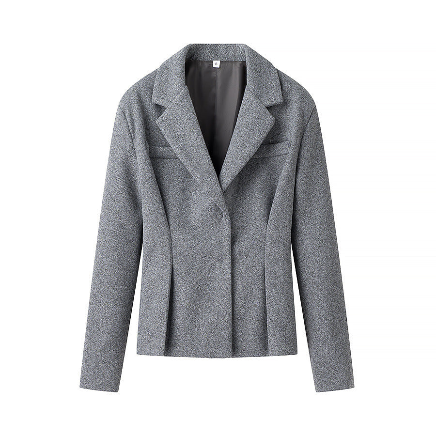 Women Elegant Two-Piece Wool Blend Blazer and Midi Skirt Set with Flared Midi Skirt Mune Fashion