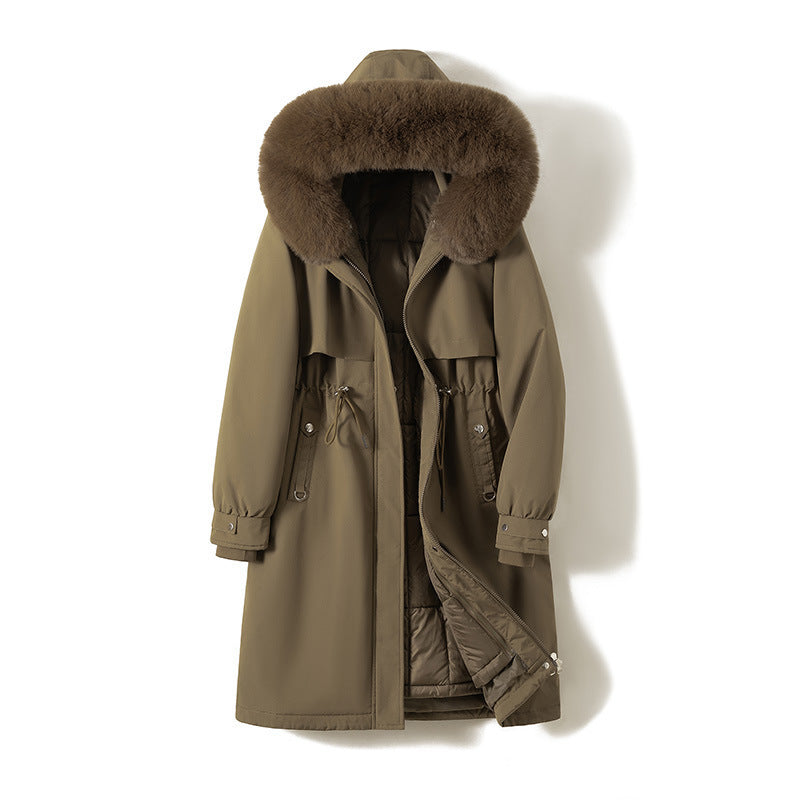 Women's longer water-repellent parka with voluminous faux fur hood, adjustable drawstring waist, and quilted thermal inner jacket Mune Fashion