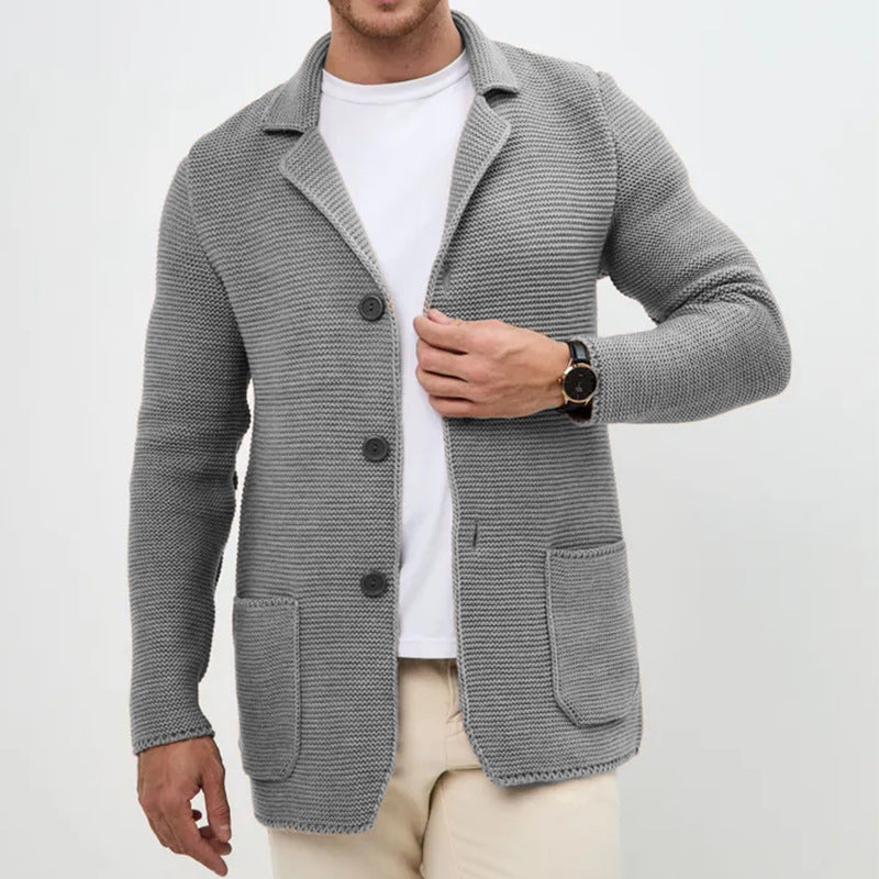 Men's chunky knit cardigan with shawl collar and patch pockets Mune Fashion