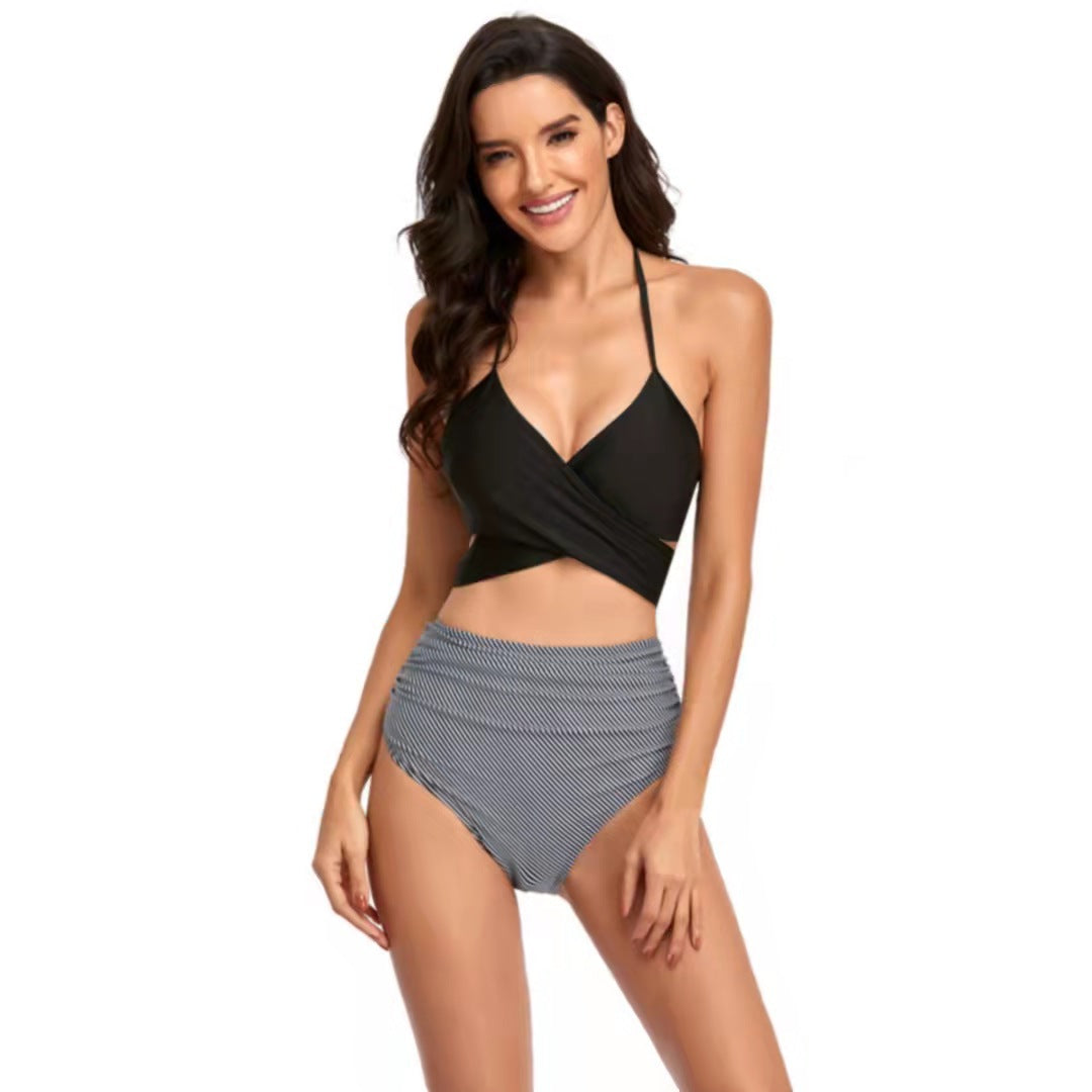 Women's High-Cut Bikini with Wrap Top and Floral Patterns Mune Fashion