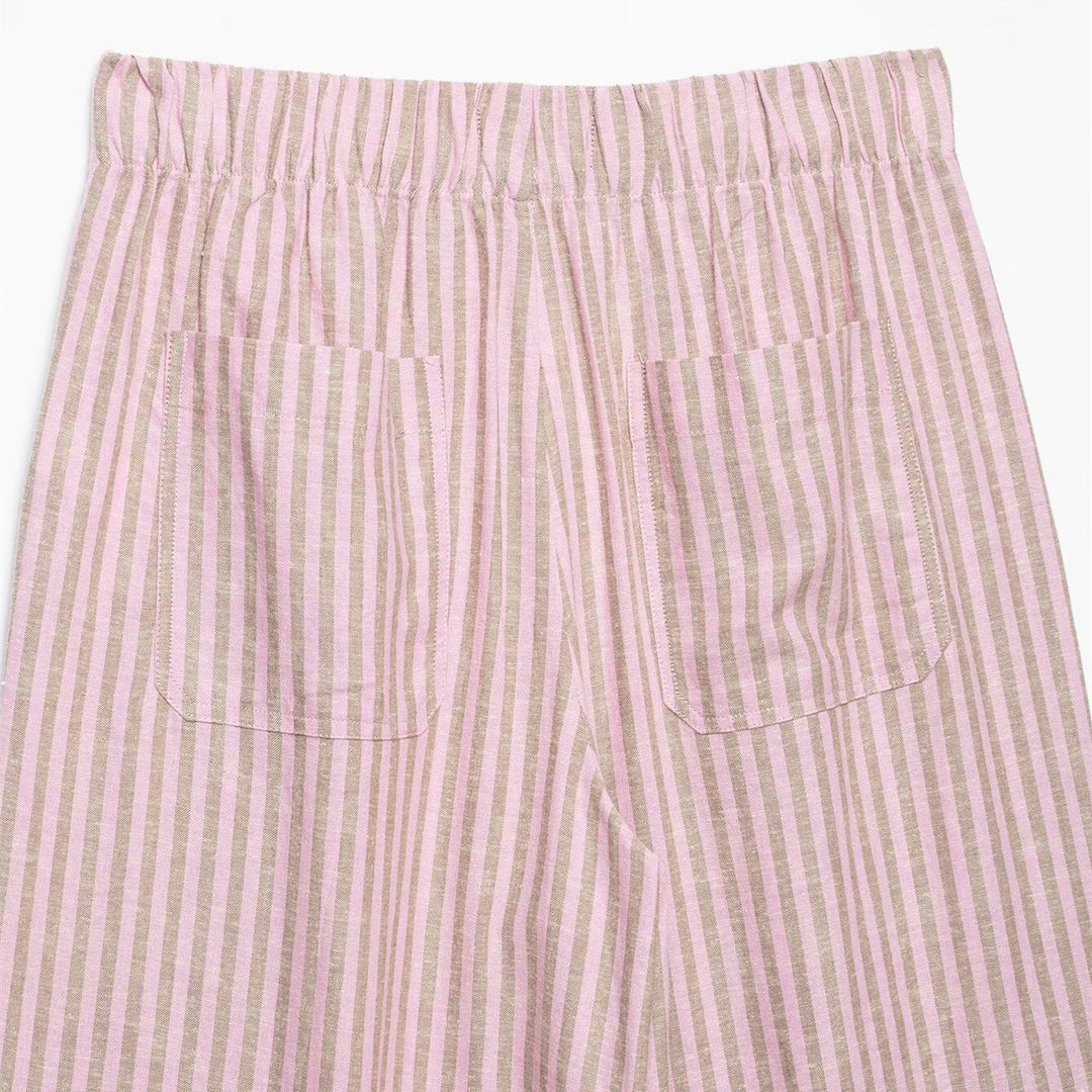 Women’s wide linen pants with striped pattern and drawstring Mune Fashion