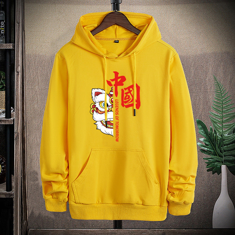 Unisex hoodie with Asian lion motif and kangaroo pocket Mune Fashion