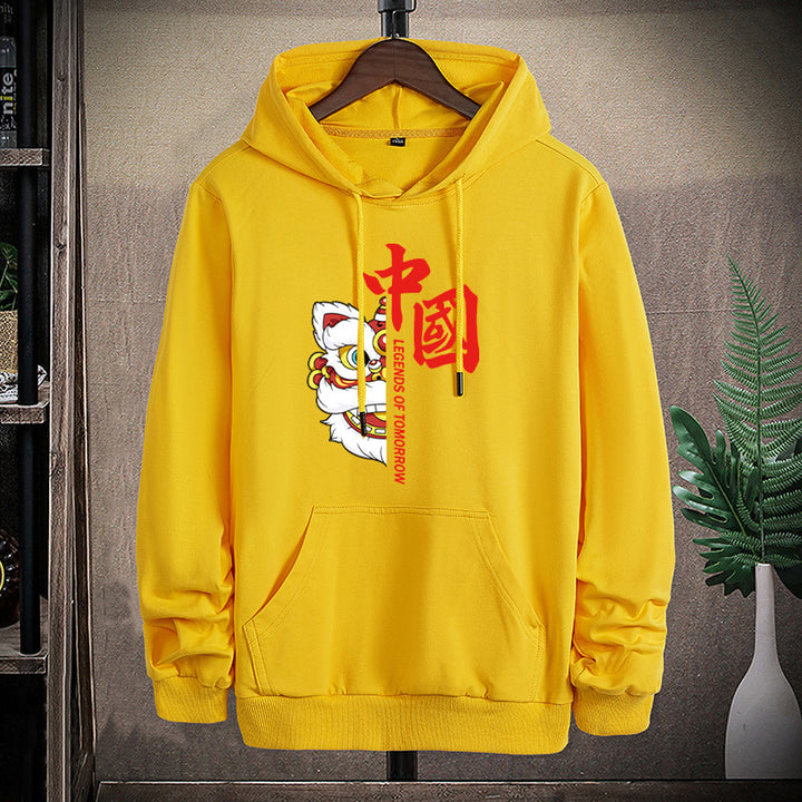 Unisex hoodie with Asian lion motif and kangaroo pocket Mune Fashion