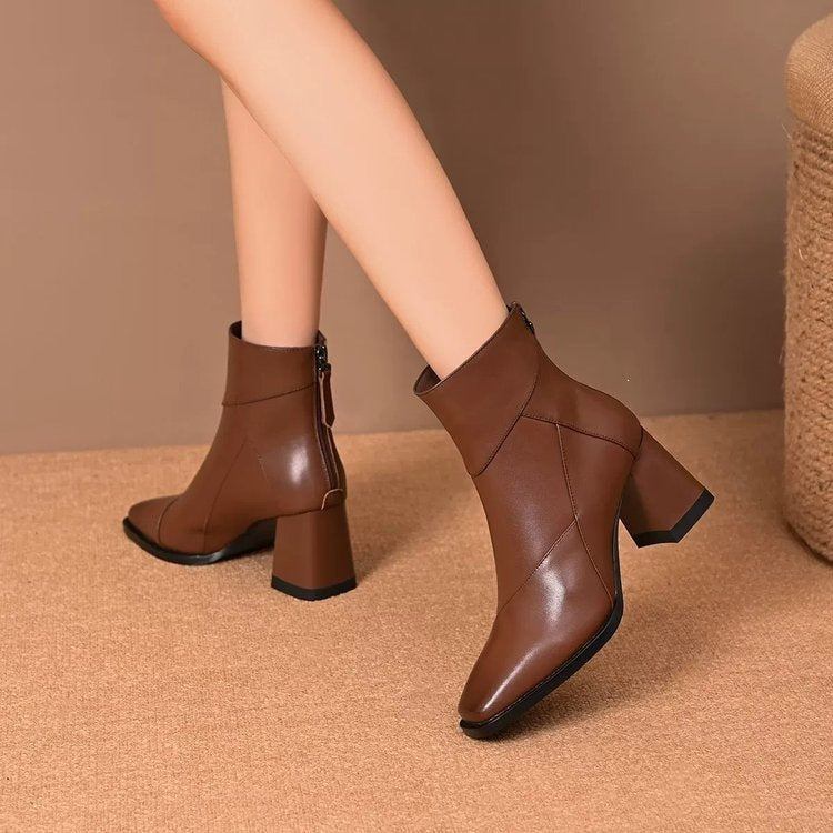 Women’s Fashion Ankle Boots with Block Heel and Pointed Toe Mune Fashion