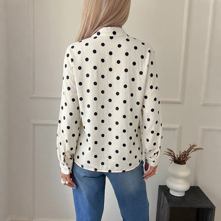 Ladies polka dot viscose blouse with stand-up collar and mother-of-pearl buttons Mune Fashion