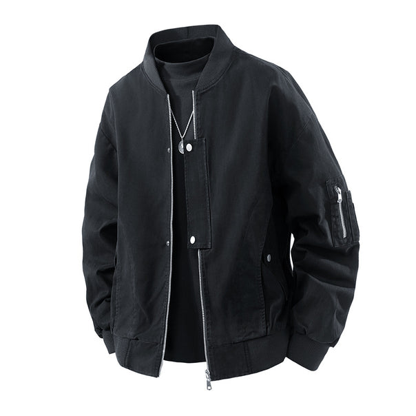 Men's Boxy Bomber Jacket in Utility Look with Sleeve Zipper & Ribbed Cuffs Mune Fashion