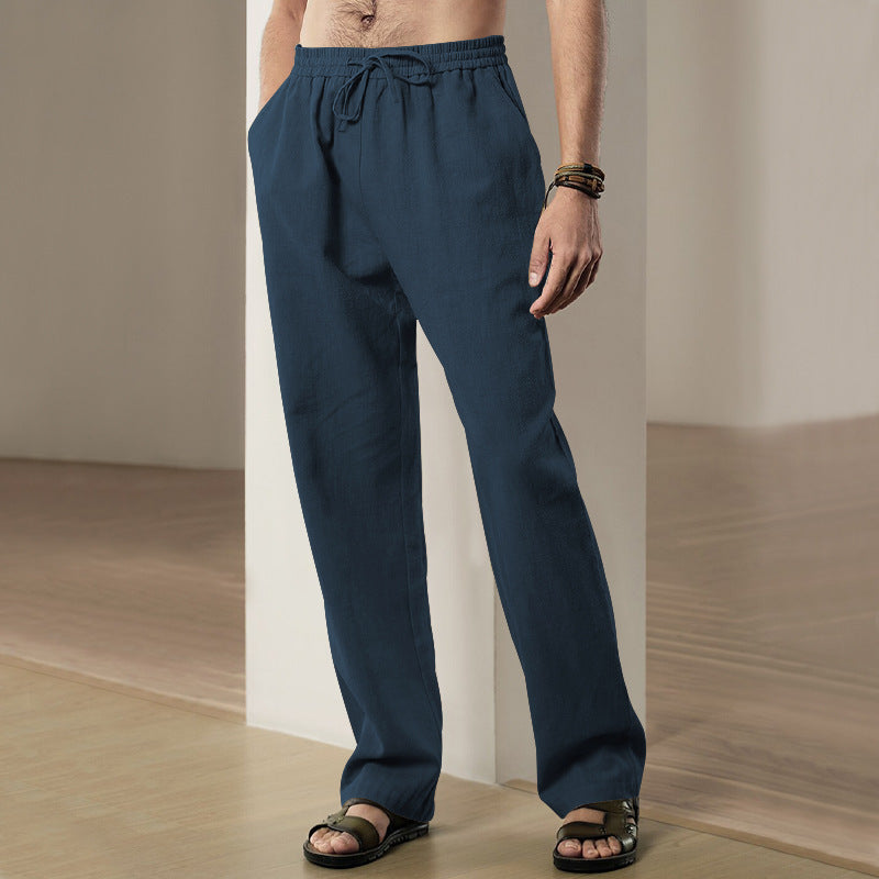 Men's Loose-Fitting Linen Pants with Drawstring and Straight Leg Mune Fashion