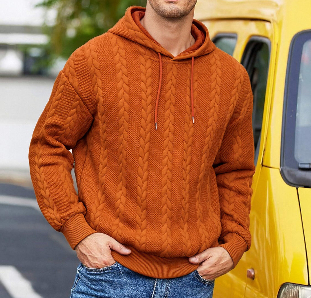 Men's structured hoodie sweatshirt with cable knit relief, drawstring and kangaroo pocket Mune Fashion