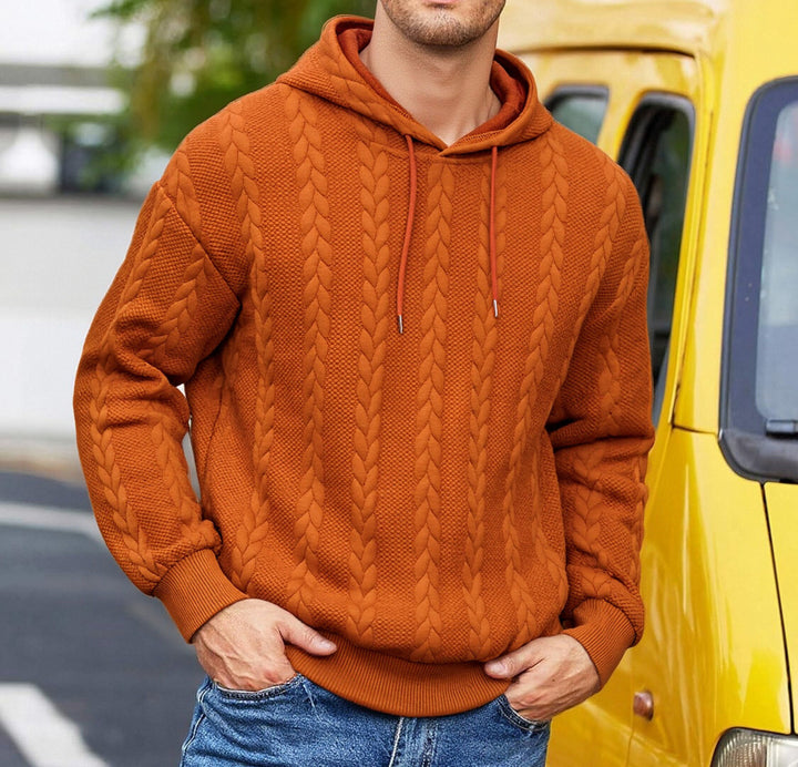 Men's structured hoodie sweatshirt with cable knit relief, drawstring and kangaroo pocket Mune Fashion