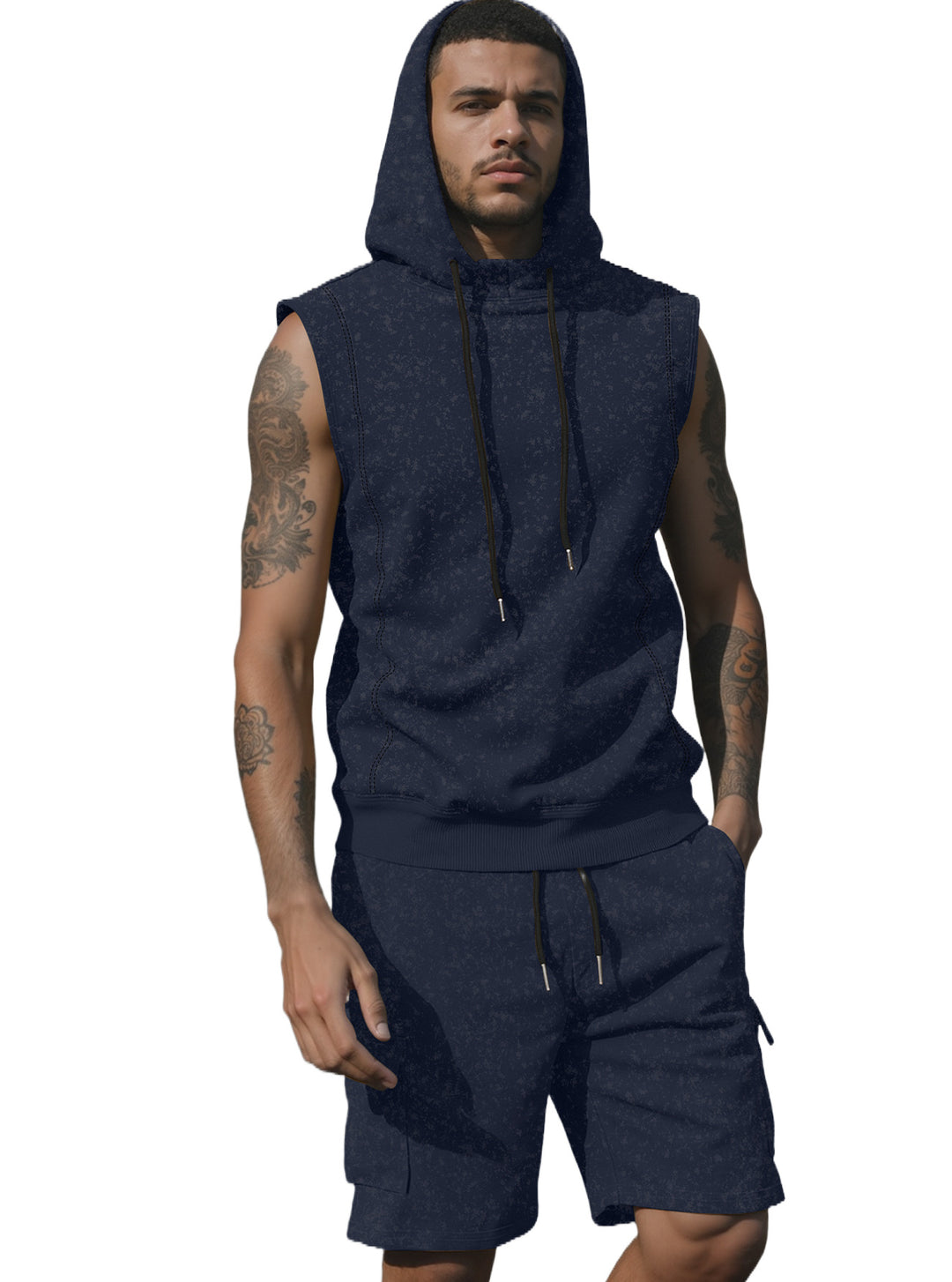 Men's Hooded Muscle Shirt Set with Functional Cargo Bermuda Mune Fashion