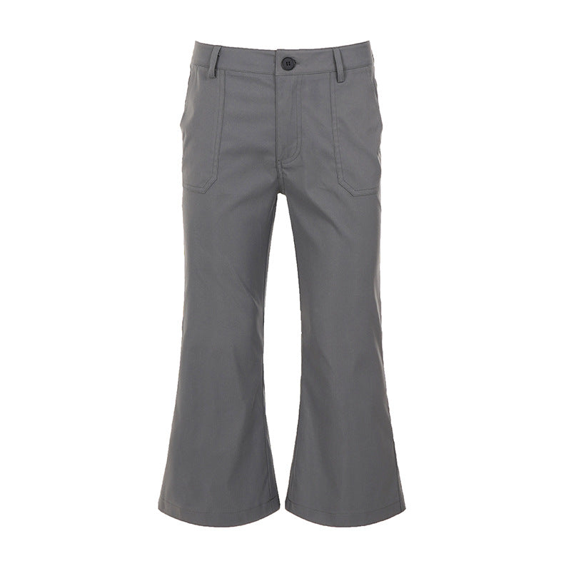 Women Cropped Flared Stretch Pants with Patch Pockets Mune Fashion