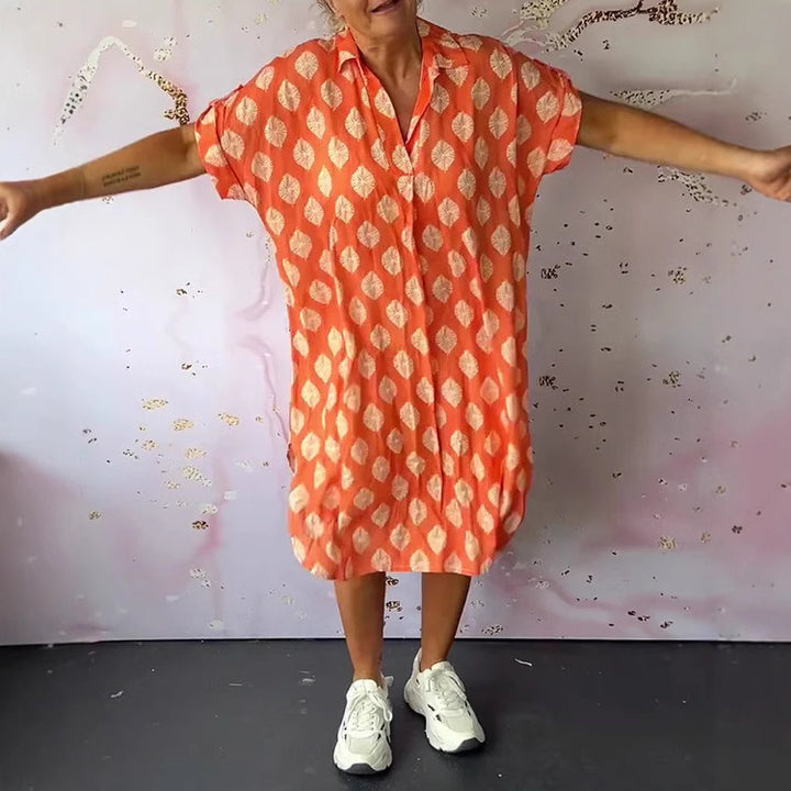 Women's shirt dress similar to a kaftan with V-neck, dropped shoulders, and textured muslin quality Mune Fashion