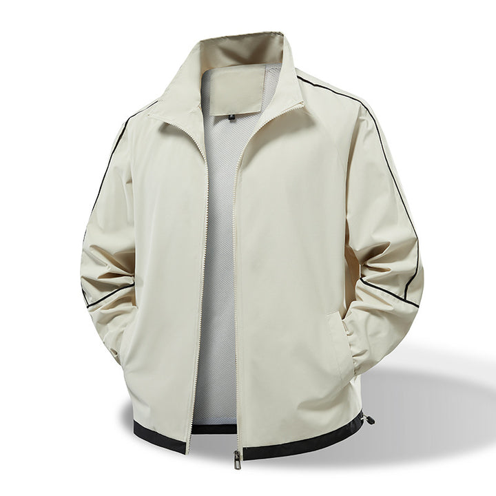 Men's Lightweight Windbreaker Transitional Jacket with Stand Collar, Mesh Lining & Contrast Piping Mune Fashion