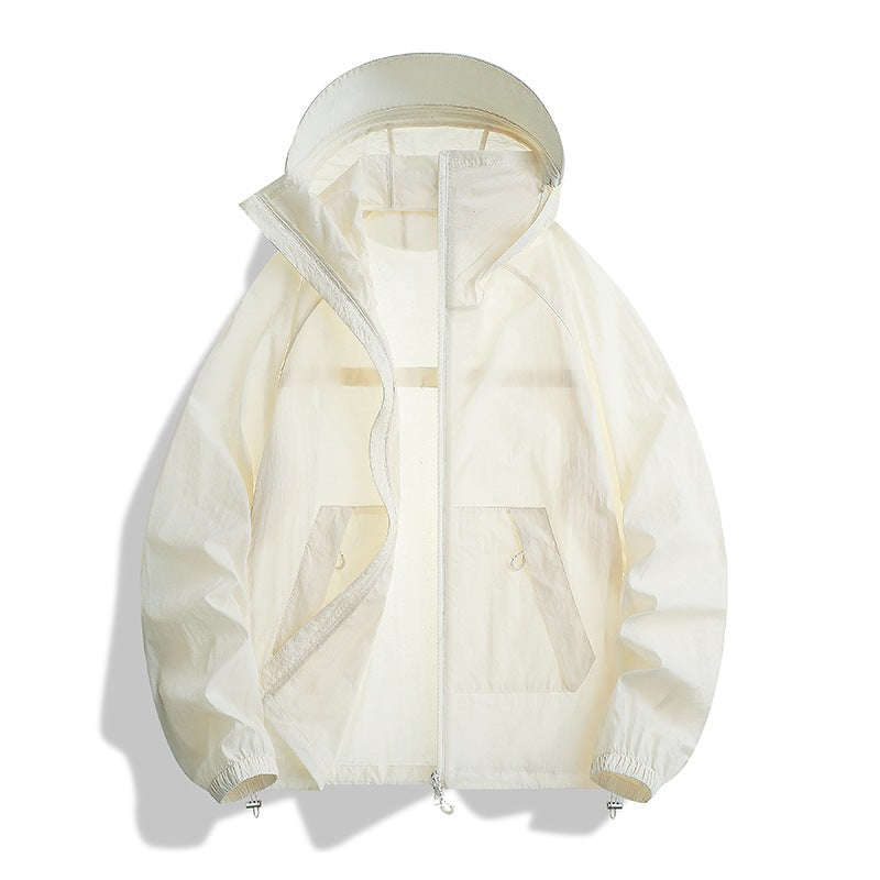 Men's lightweight wind and water-resistant hooded transitional jacket with adjustable hem drawstring and two-way zipper Mune Fashion