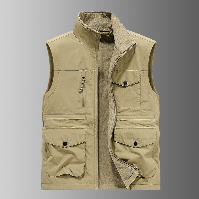 Men's padded utility vest with fleece lining, multi pockets and front zipper
