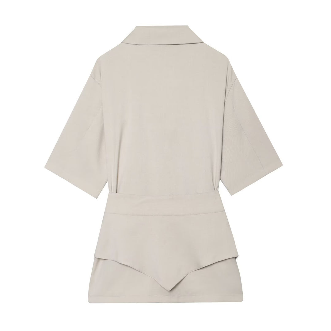Women's short blazer with waist belt and asymmetrical layered front Mune Fashion