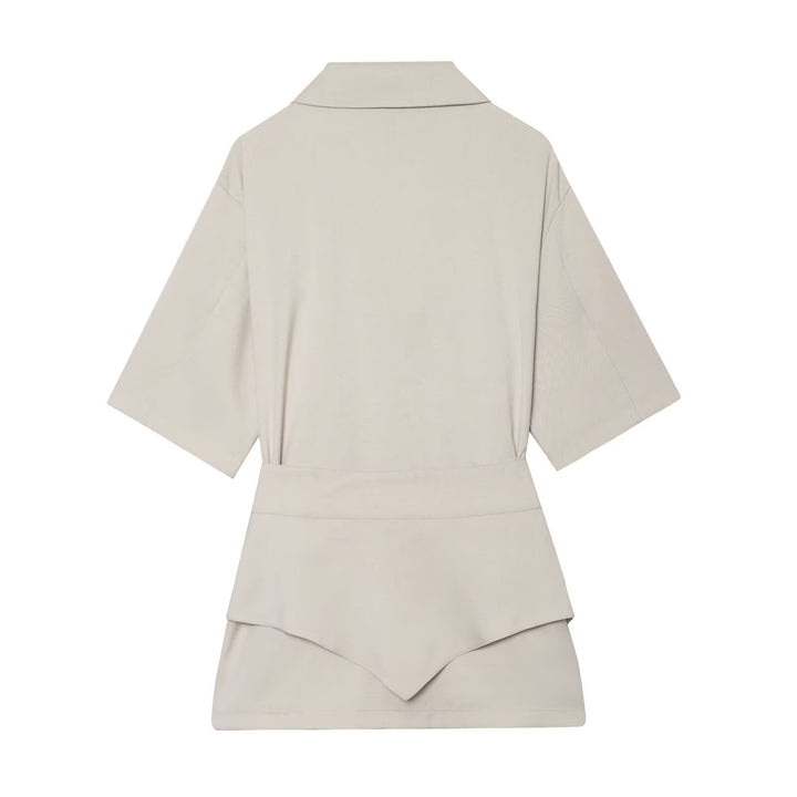 Women's short blazer with waist belt and asymmetrical layered front Mune Fashion