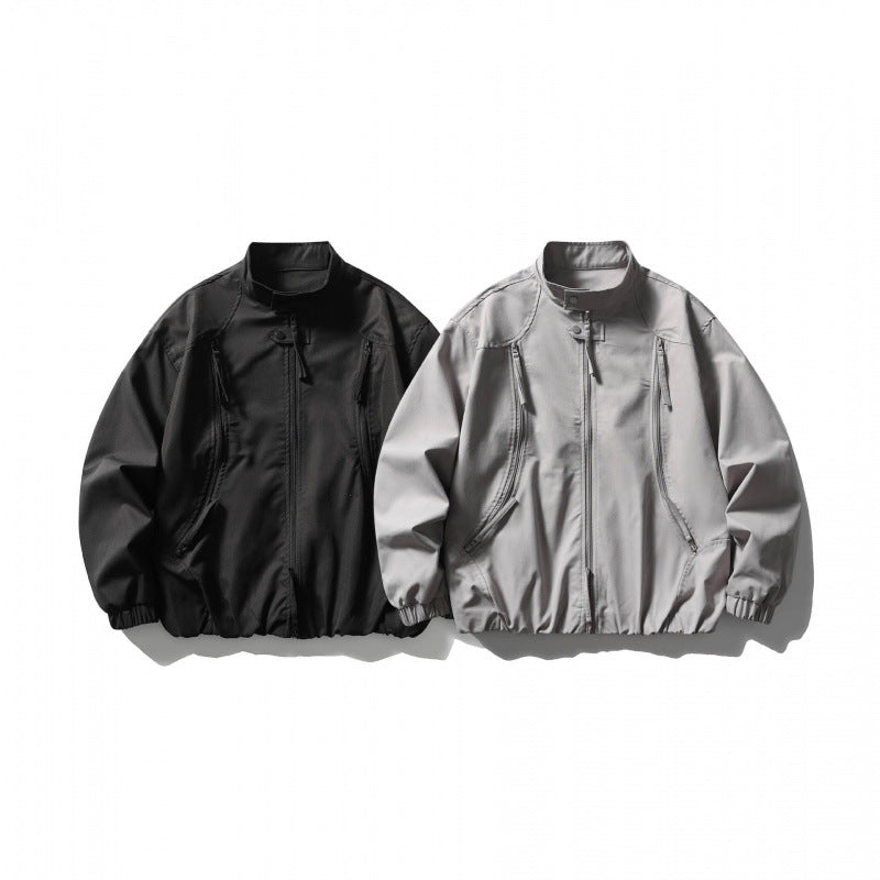 Unisex Oversize lightweight bomber jacket with stand-up collar, zipper, and elastic hem Mune Fashion