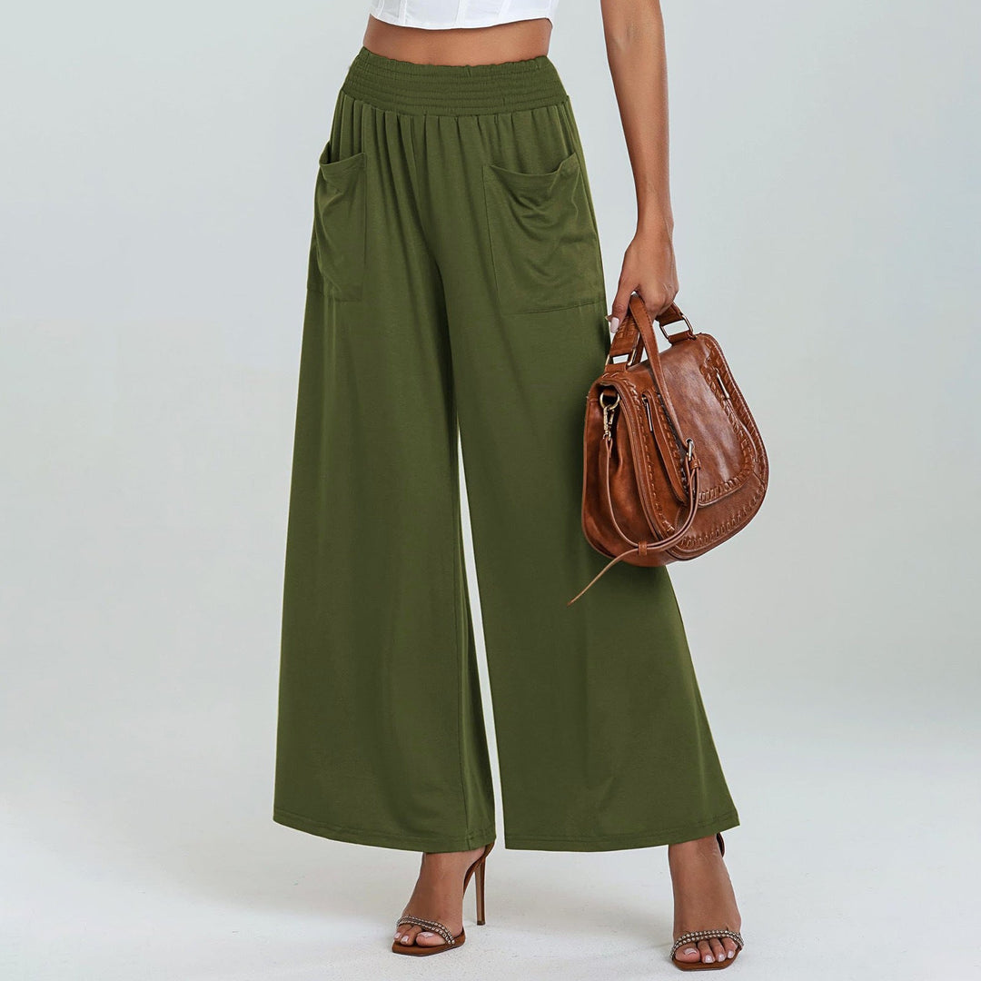 Women's Wide-Cut Palazzo Pants with Elastic Waistband and Practical Pockets Mune