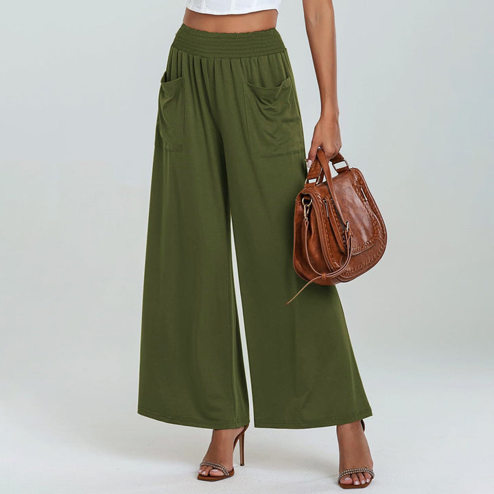 Women's Wide-Cut Palazzo Pants with Elastic Waistband and Practical Pockets Mune