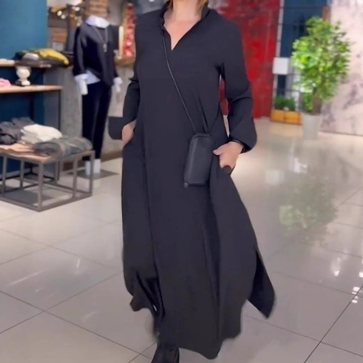 Women's loose maxi dress with side slits and patch pockets Mune Fashion