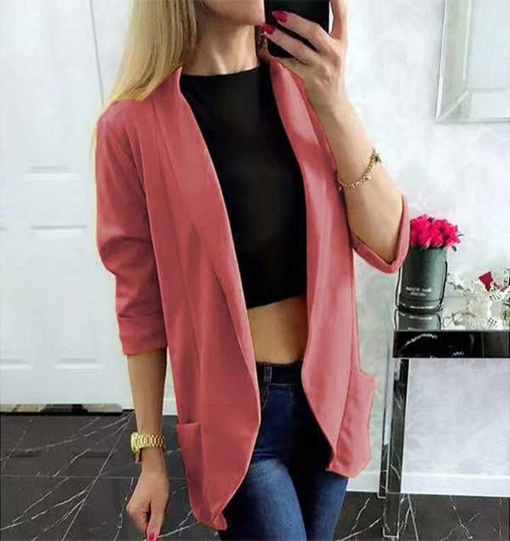 Women Lightweight Open Cardigan-Blazer, three-quarter sleeves with side pockets Mune Fashion