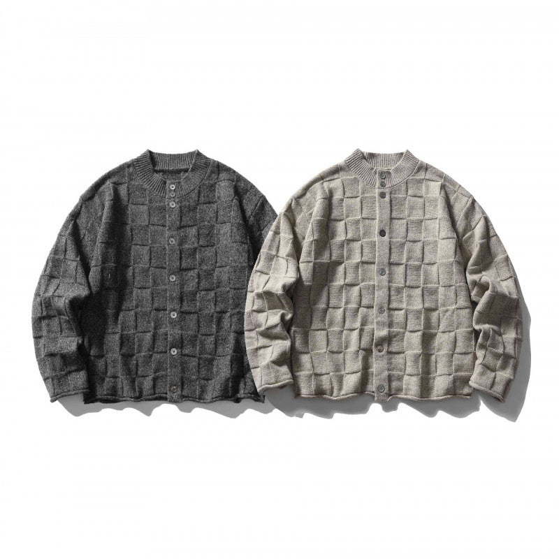 Unisex Structured Boxy Cardigan with Check Pattern Mune Fashion