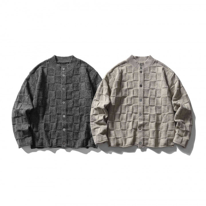 Unisex Structured Boxy Cardigan with Check Pattern Mune Fashion