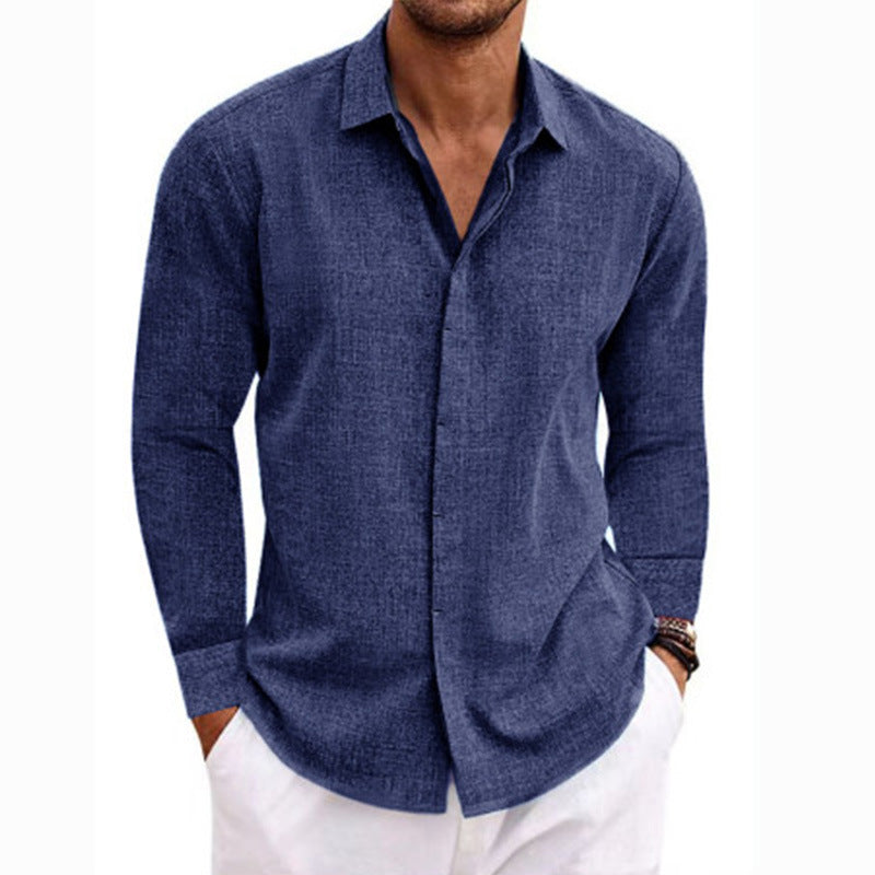 Men's Linen Look Shirt with Classic Kent Collar and Concealed Button Placket Mune Fashion